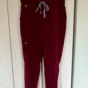 FIGS Women’s Burgundy High Waist Zamora Jogger Scrub Pants with Gray Tie, S